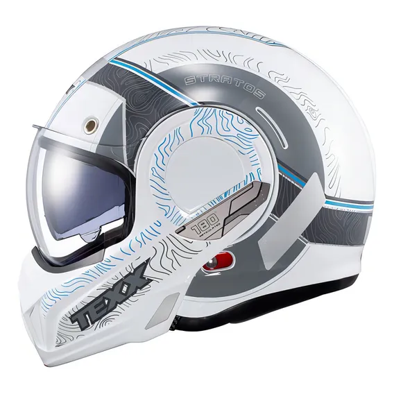 Capacete Texx Stratos Topographic Articulado Robocop Cor Branco Tamanho do capacete 56 Foto 1