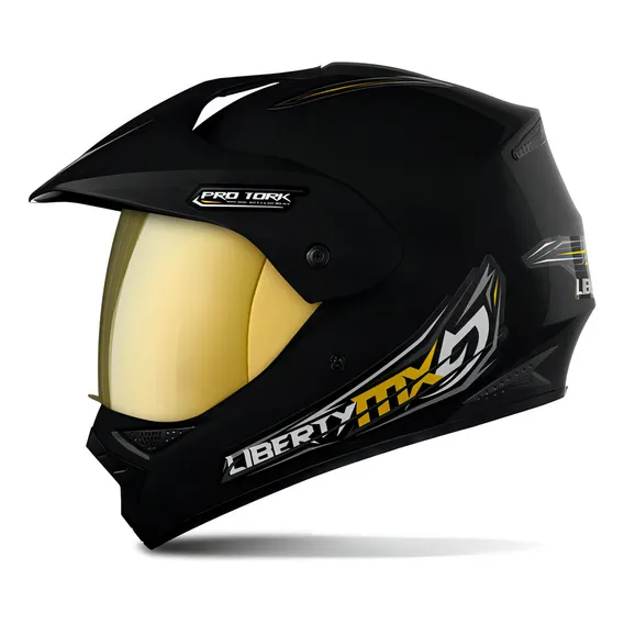 Capacete Trilha Cross Piloto Profissional Viseira Dourada Cor Preto Tamanho Do Capacete 58 Foto 1