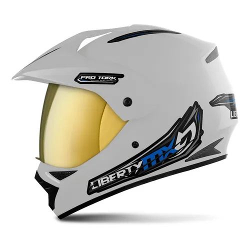 Capacete Trilha Cross Piloto Profissional Viseira Dourada Tamanho Do Capacete 58 Cor Branco Foto 1