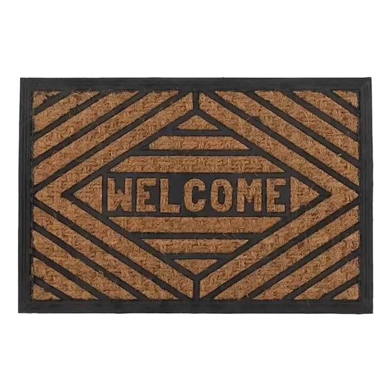 Capacho Tapete Panama Welcome 40x60cm Borracha Fibra De Coco Cor Preto Com Marrom Foto 1