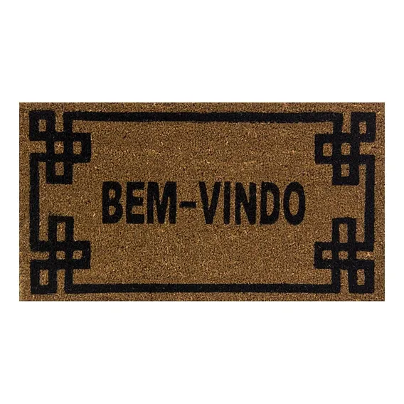 Capacho Tapete Retangular Fibra Coco Estampado Borda Preta Foto 1