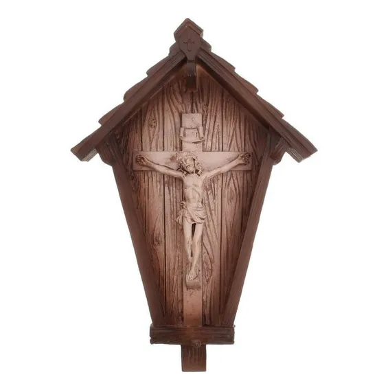 Capela Adorno Com Crucifixo Resina De Parede 18cm Foto 1