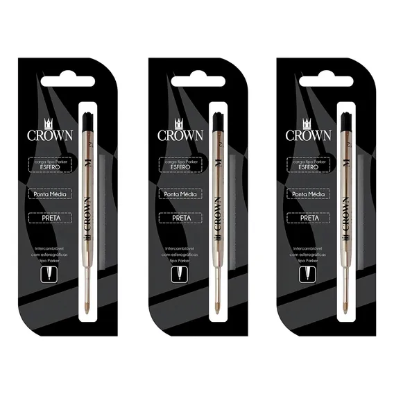 Carga Crown Parker Refil Caneta Esfero Preto Ca14007a C/3 Un Foto 1