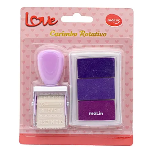 Carimbo Rotativo Love + Carimbeira Roxo No Estojo Molin Foto 1