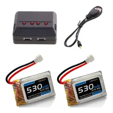Carregador + 2x Bateria Lipo 3.7v 1s 530mah 30c Mini Drone Voltagem De Entrada 5v Foto mini 1