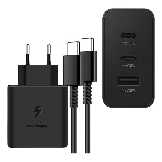 Carregador 2x Usb-c Pd 65w + 30w + Usb-a 30w C/ Cabo Usb-c/c Foto 1