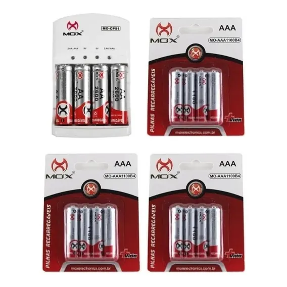 Carregador + 4 Pilhas Aa + 12 Pilhas Aaa Mox Foto 1