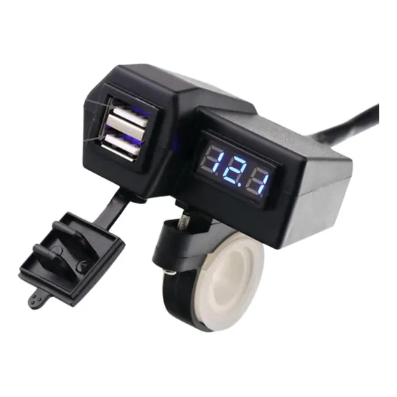 Carregador Celular Gps Moto Usb C/ VoltÃmetro Led Cor Azul Foto 1