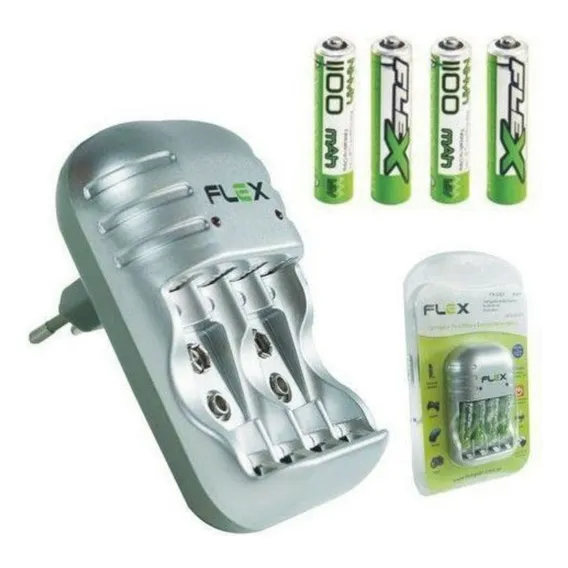 Carregador De Pilhas Flex Com 4 Pilhas Palito AAA Bivolt Foto 1
