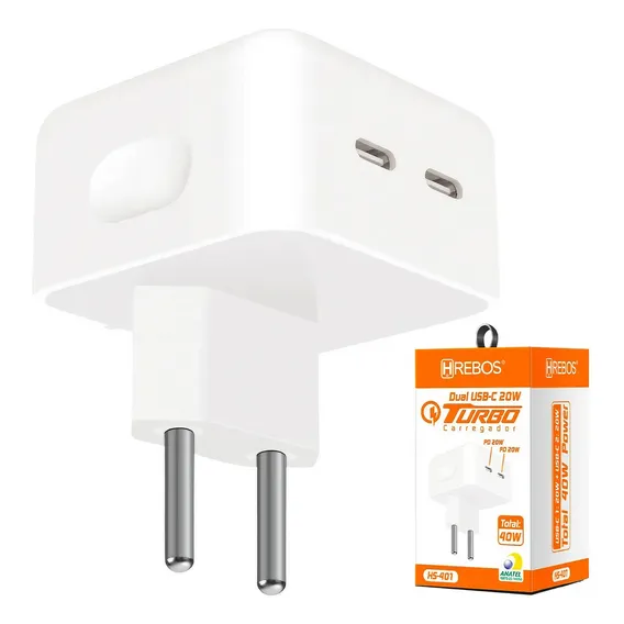 Carregador Fonte P/iPhone Apple Duplo Usb C Tipo C 40w Usb-c Cor Branco Foto 1