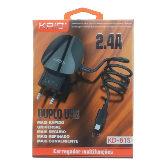 Carregador Fonte Rápido 2 Usb + Cabo V8 1,50 Kaidi Kd 81s Foto 1