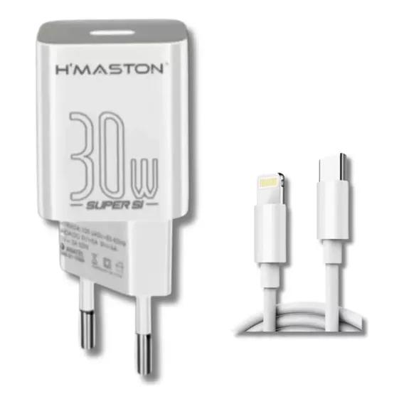 Carregador Hmaston + Cabo P/ iPhone Do 5 Ao 13 30w Cor Preto Foto 1