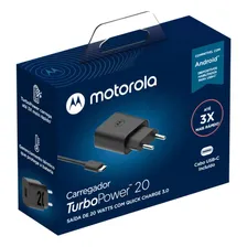Carregador Motorola Turbo Moto One 20W Anatel Cor Preto Foto mini 1