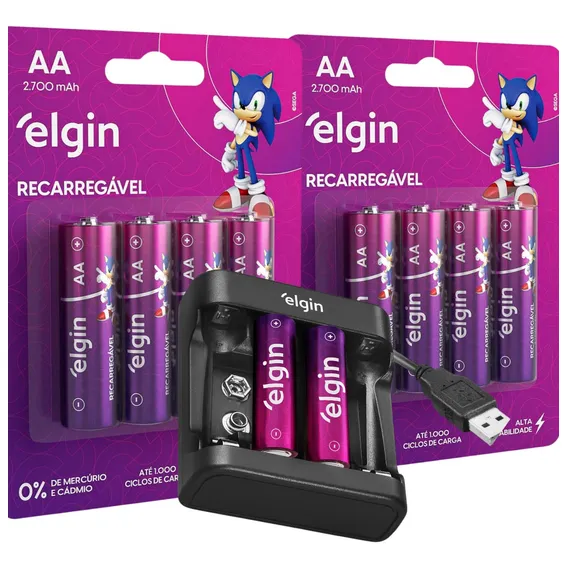 Carregador Pilha Aa/aaa/9v + 8 Pilha Recarregável Aa 2700 Foto 1