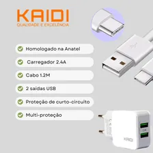 Carregador Turbo tipo C - Kaidi Kd-301C - 2 saídas USB Foto mini 2