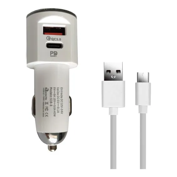 Carregador Veicular Carro Turbo 2 Usb Com Cabo Tipo C Foto 1
