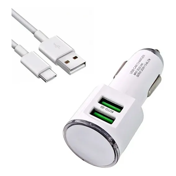 Carregador Veicular Turbo 2 Usb 3.4a Com Cabo Tipo C Type-c Foto 1