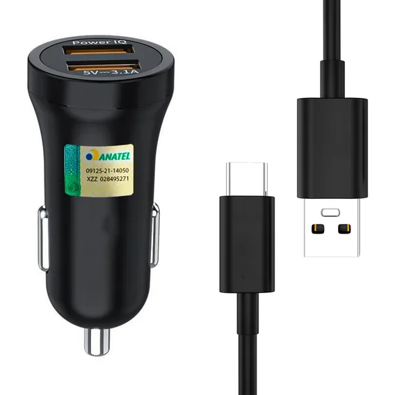 Carregador Veicular Turbo 2 Usb + Cabo Usb C Foto 1