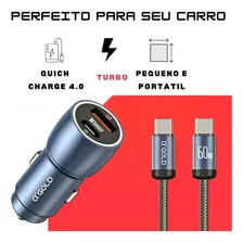 Carregador Veicular Turbo 60w Com Cabo Carro Automotivo Cinza Foto mini 3