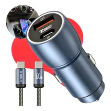 Carregador Veicular Turbo 60w Com Cabo Carro Automotivo Cinza Foto mini 1