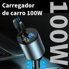 Carregador Veicular Turbo Cabo Retrátil Carregador Tipo C iPhone,tomada Usb Veicular Carregamento Super Rápido De Até 100 W Para iPhone Samsung Motorola Xiaomi Foto mini 3