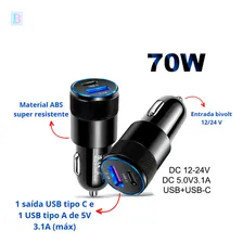 Carregador Veicular Turbo Usb-c Carro 70w P/ Apple iPhone 10 Cor Preto Foto mini 2