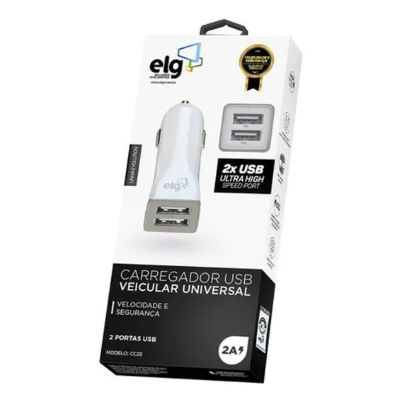 Carregador Veicular Usb Universal 2 Portas ELG Foto 1
