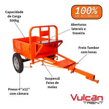 Carreta Agrícola Para Motocultivador 97 X 69 X 28cm Vulcan Foto mini  2