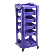 Carrinho Auxiliar Para Cabelereiro Salão De Beleza Profissional 4 Gavetas E Porta Secador Cromado Com Rodas Roxo Foto mini 2