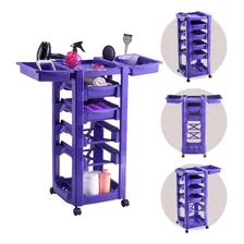 Carrinho Auxiliar Para Cabelereiro Salão De Beleza Profissional 4 Gavetas E Porta Secador Cromado Com Rodas Roxo Foto mini 1