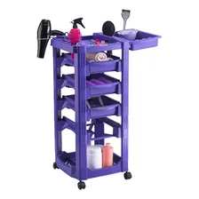 Carrinho Auxiliar Para Cabelereiro Salão De Beleza Profissional 4 Gavetas E Porta Secador Cromado Com Rodas Roxo Foto mini 4