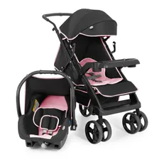 Carrinho Com Bebê Conforto Joy Preto Com Rosa Tutti Baby Cor do chassi Preta Foto  mini 1
