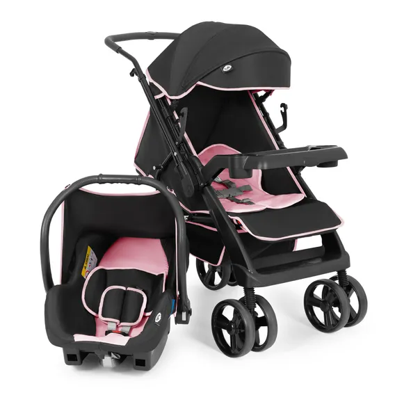 Carrinho Com Bebê Conforto Joy Preto Com Rosa Tutti Baby Cor do chassi Preta Foto 1