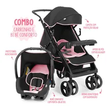 Carrinho Com Bebê Conforto Joy Preto Com Rosa Tutti Baby Cor do chassi Preta Foto mini  3