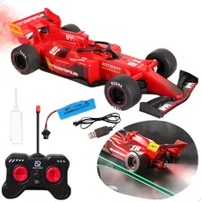 Carrinho Controle Remoto F1 Infantil Fumaça Luzes Carro Corrida Vermelho Recarregável Foto  mini 1
