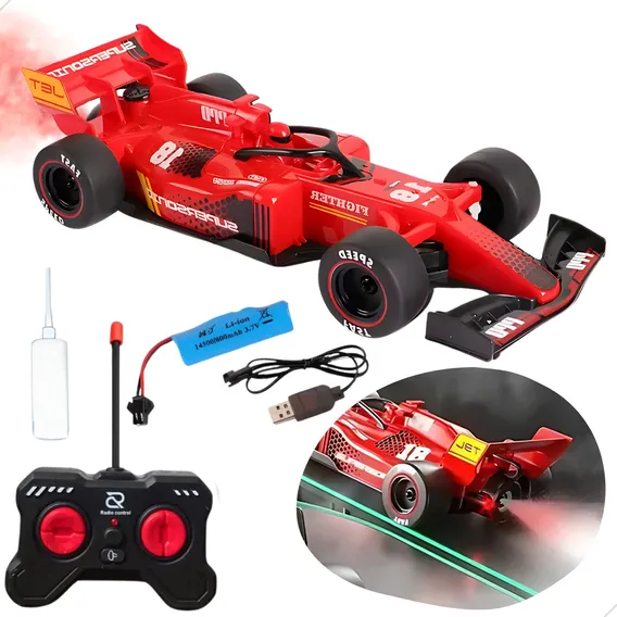 Carrinho Controle Remoto F1 Infantil Fumaça Luzes Carro Corrida Vermelho Recarregável Foto 1