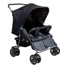 Carrinho De Bebê Gêmeos Reclinável 5 Posições - Hércules Cor Preto Chassi Prateado Foto  mini 1