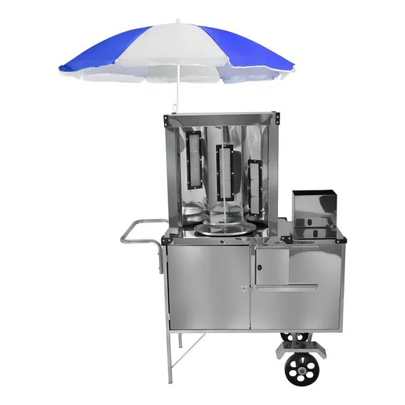 Carrinho De Churrasco Grego Inox Guarda Sol E Rodas Maciças Foto 1