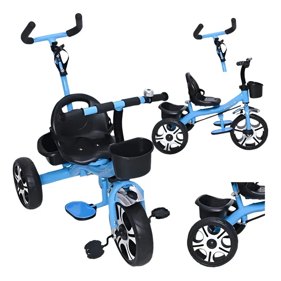 Carrinho De Passeio Com Pedal Triciclo Infantil Empurrador Cor Triciclo Infantil Menino Azul Foto 1