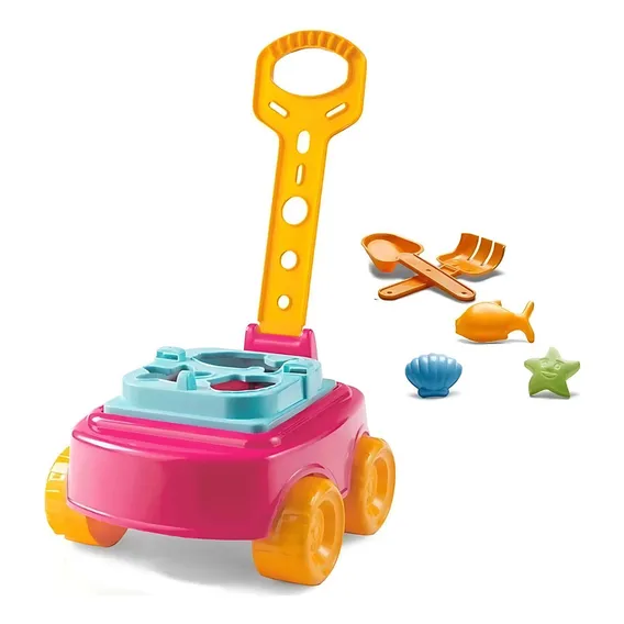 Carrinho Didático Infantil Rosa De Empurrar E Puxar P/ Praia Foto 1