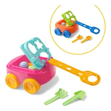 Carrinho Didático Infantil Rosa De Empurrar E Puxar P/ Praia Foto mini  3