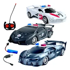 Carrinho Ferrari Controle Remoto Farol De Led Recarregável Cor Policia Preto Foto  mini 1