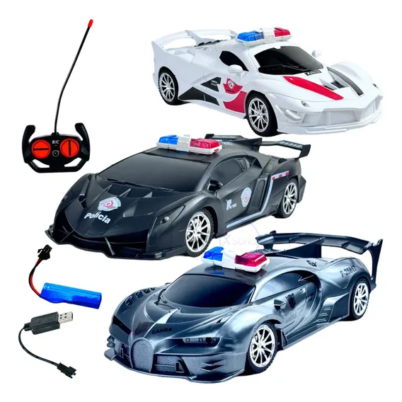 Carrinho Ferrari Controle Remoto Farol De Led Recarregável Cor Policia Preto Foto 1