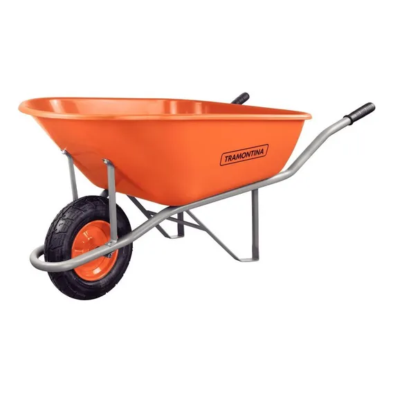 Carrinho Mão Caçamba Plástica Laranja Pneu Câmara Tramontina Foto 1