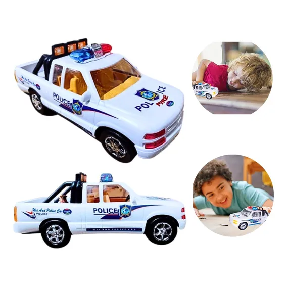 Carrinho Polícia Picape Sirene Giroflex Brinquedo Infantil Cor Branco Personagem Picape Polícia Foto 1