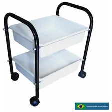 Carrinho Porta Esmalte Auxiliar Manicure 2 Bandejas Manicure Cor Prata/Branco Foto mini 1