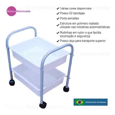 Carrinho Porta Esmalte Auxiliar Manicure 2 Bandejas Manicure Cor Prata/Branco Foto mini 2
