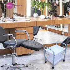 Carrinho Porta Esmalte Auxiliar Manicure 2 Bandejas Manicure Cor Prata/Branco Foto mini 3