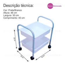 Carrinho Porta Esmalte Auxiliar Manicure 2 Bandejas Manicure Cor Prata/Branco Foto mini 4