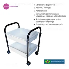 Carrinho Porta Esmalte Auxiliar Manicure 2 Bandejas Manicure Cor Preto/branco Foto mini 3